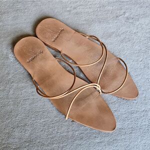 Cream and Tan Minimalist Sandals with Crisscross Straps
